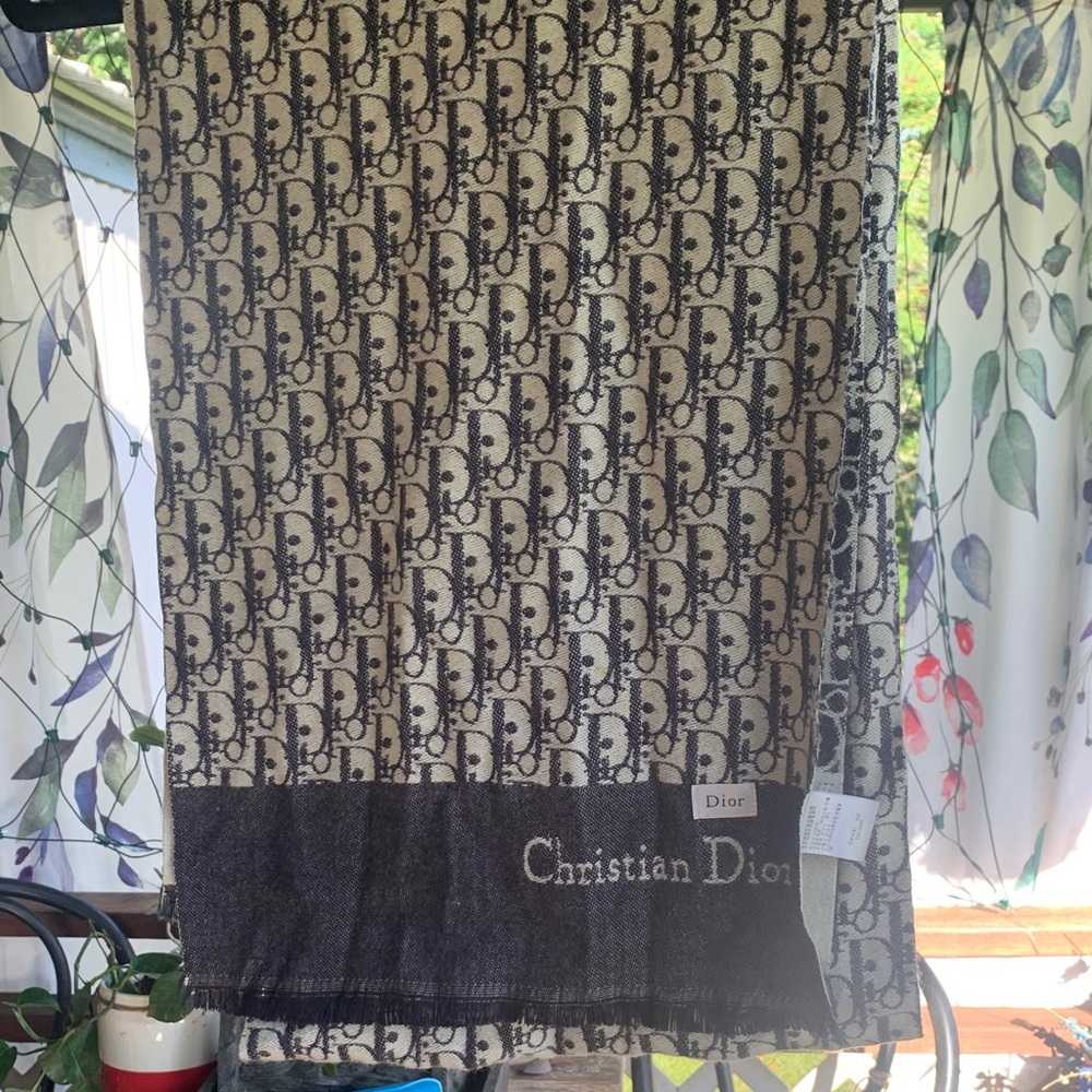 Dior Black and Cream Patterned Scarf